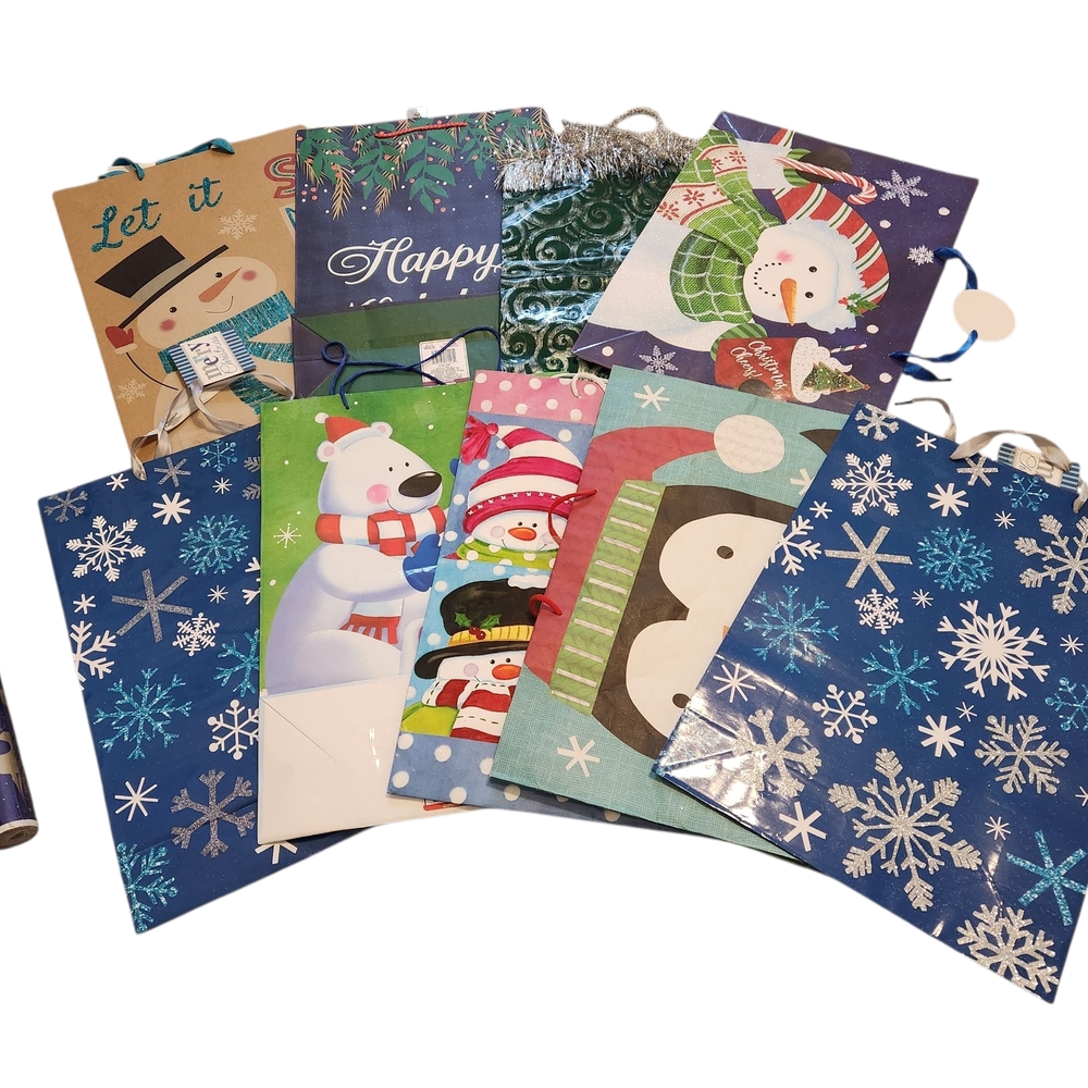 Holiday Gift Wrap Set - 8 LG Bags, 4 SM Bags, 2 Rolls Of Gift Wrap, 26 Bows